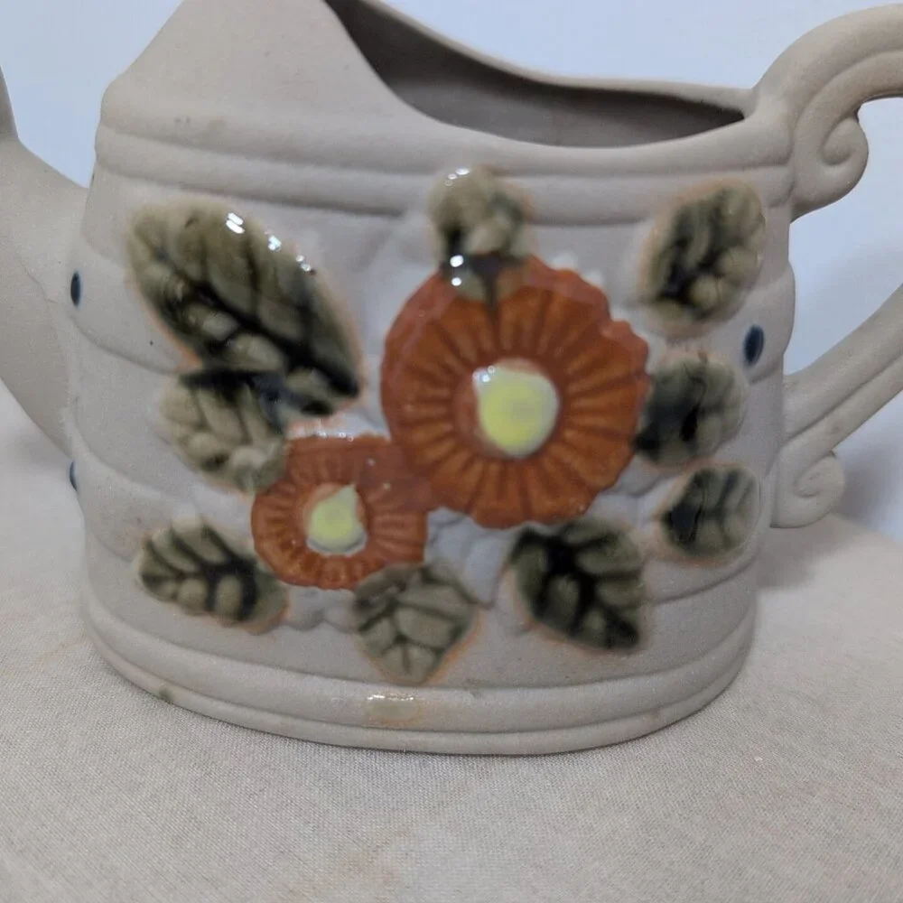 Unique Clay Flower Planter Shaped Watering Can 4.5” H x 7” L x 3” W - Picture 2 of 6